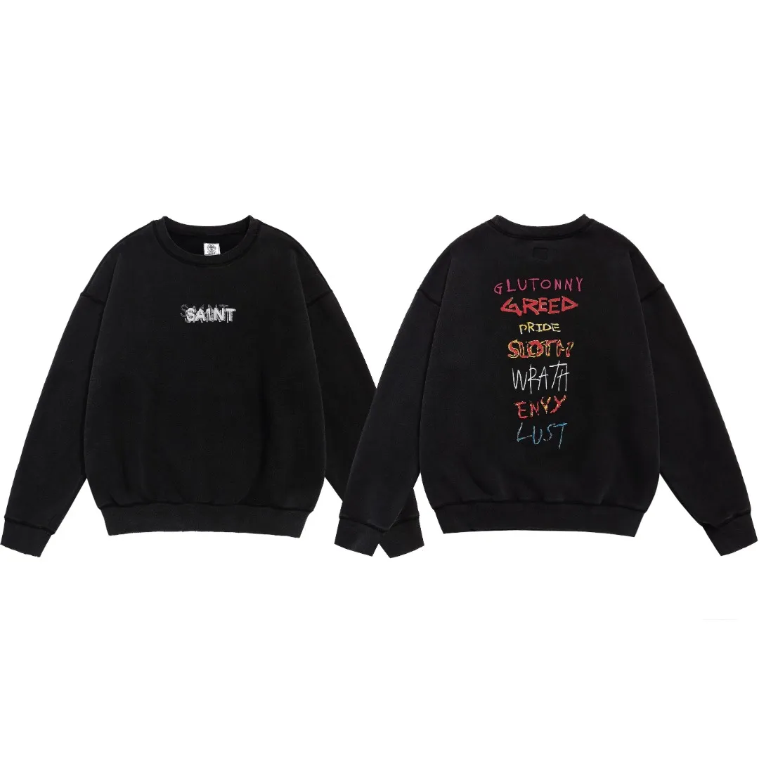 SAINT OF MICHAEL's new CREW SWEAT MX American retro round neck pullover loose velvet distressed washed long-sleeved sweatshirt Fabric: 420g Style number: SM606 Size: S-M-L-XL Color: Black Price: P198